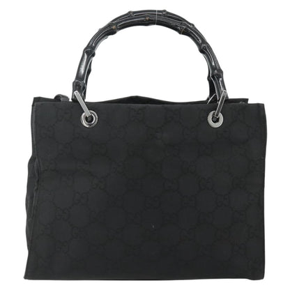 Gucci Vintage Bamboo Handle Tote GG Canvas, Black, Canvas, Tote Bag