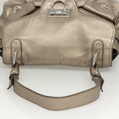 Salvatore Ferragamo Gancini Shoulder Bag Leather, GOLD, LEATHER, Shoulder bag