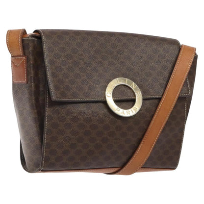 Celine Vintage Macadam Circle Logo Shoulder Bag Canvas and Leather, Brown, Canvas, Shoulder Bag
