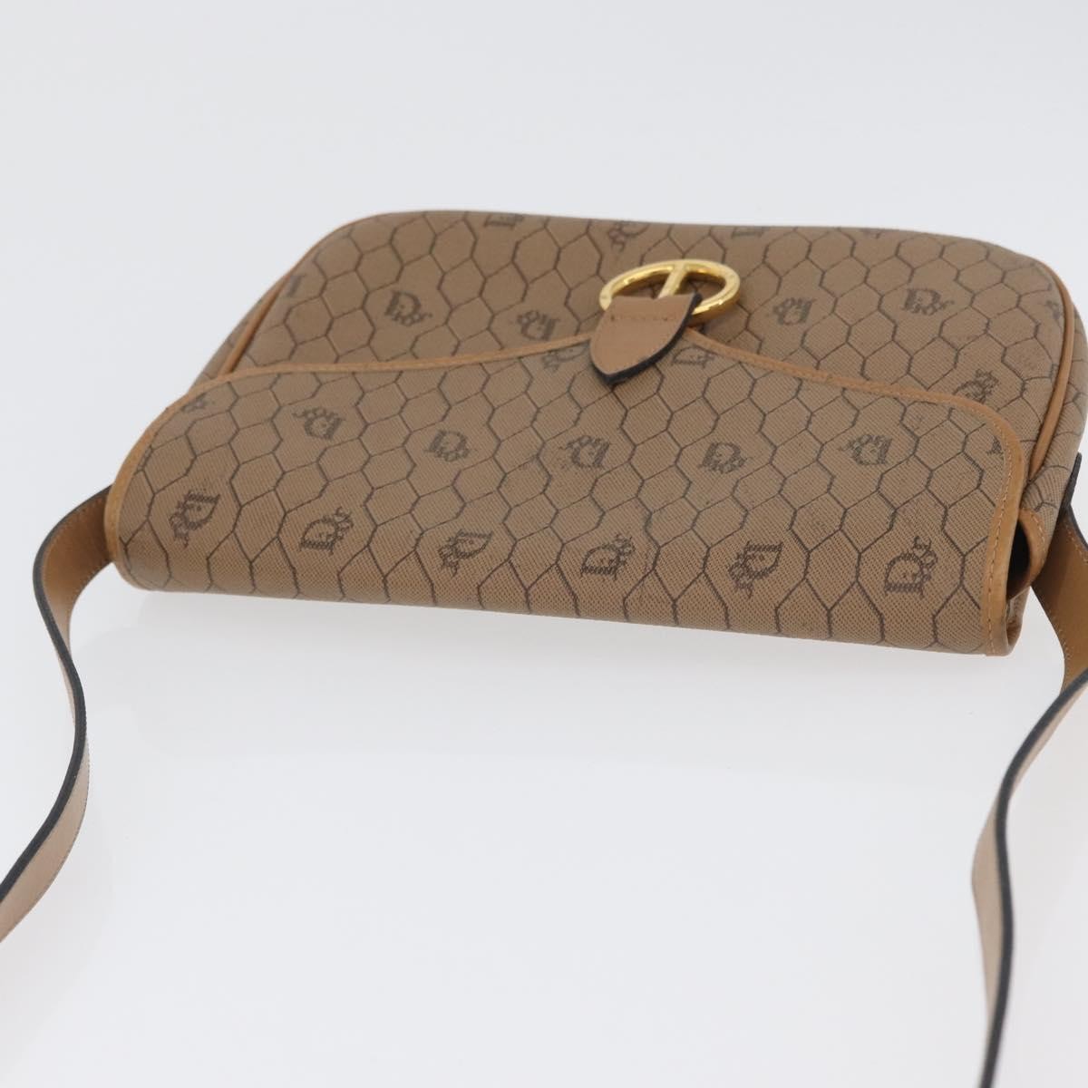 Christian Dior Vintage Honeycomb Shoulder Bag Canvas and Leather, BEIGE, CANVAS, Shoulder bag