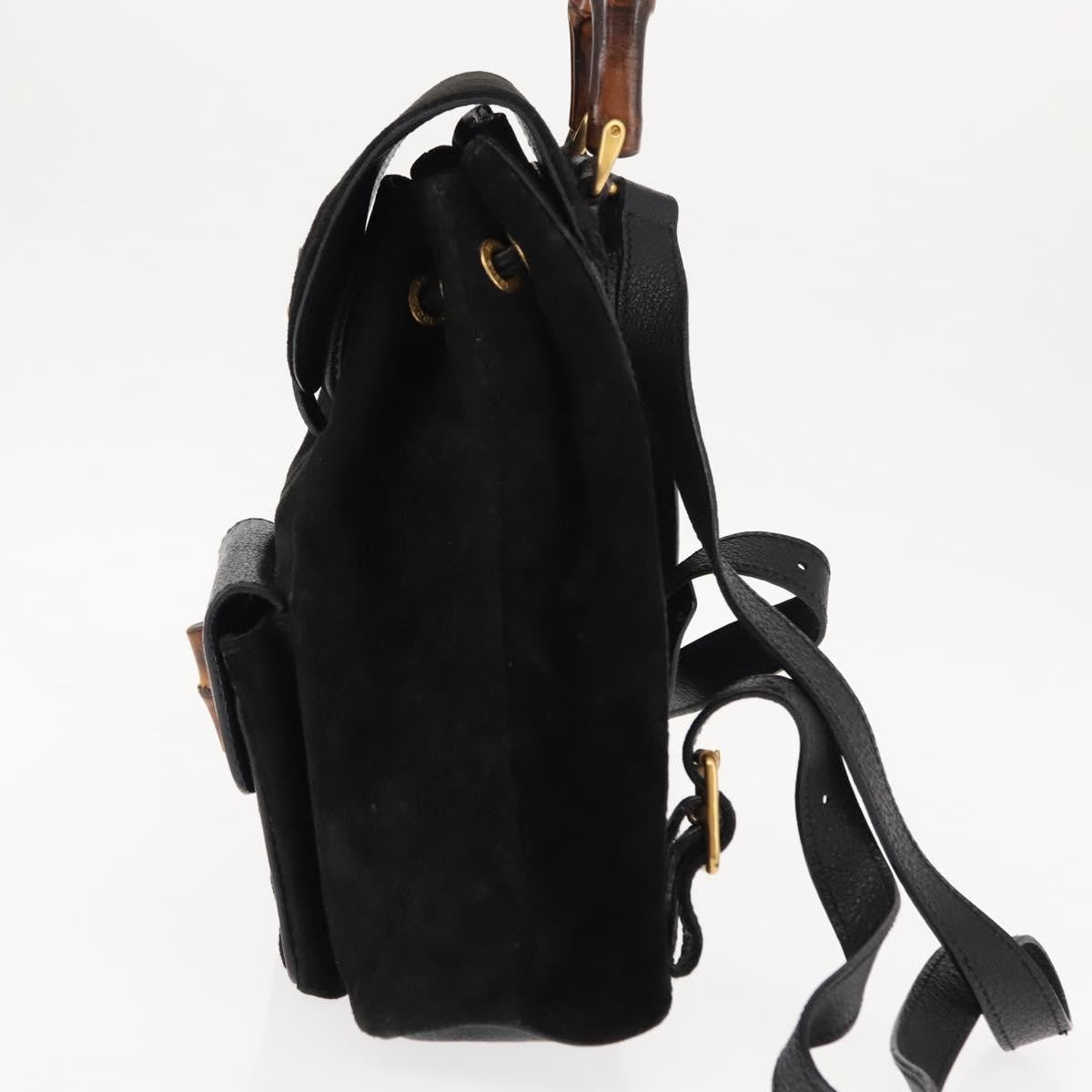 Gucci Vintage Bamboo Backpack Suede, BLACK, SUEDE, Backpack