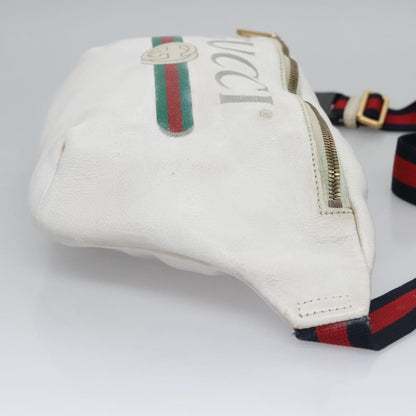 Gucci Logo Belt Bag Printed Leather, White, Leather, Shoulder Bag
