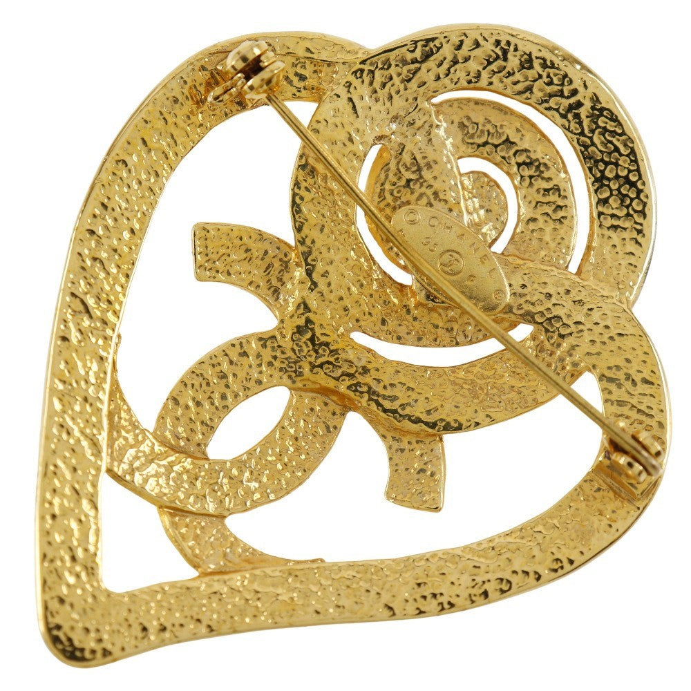 Chanel Vintage CC Heart Brooch Metal, GOLD, GOLD_PLATED, Brooch
