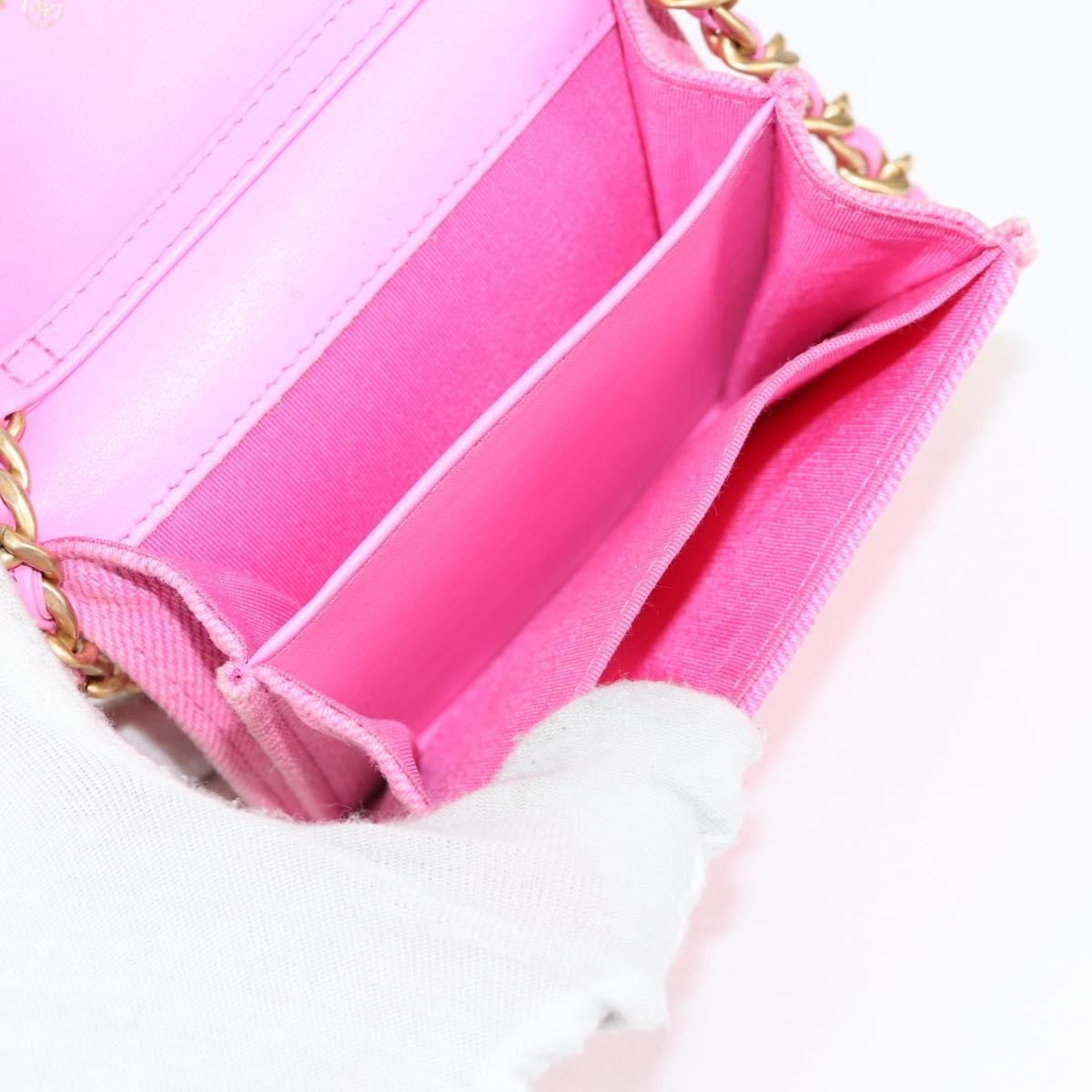 Chanel 19 Flap Coin Purse With Chain Quilted Denim, PINK, CANVAS, Wallets
