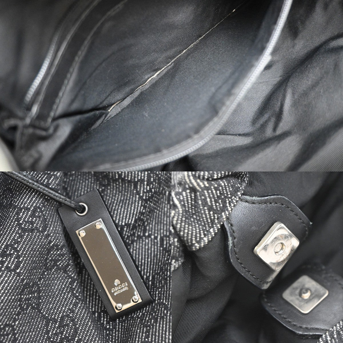 Gucci Hobo Shoulder Bag Canvas, BLACK, CANVAS, Shoulder bag