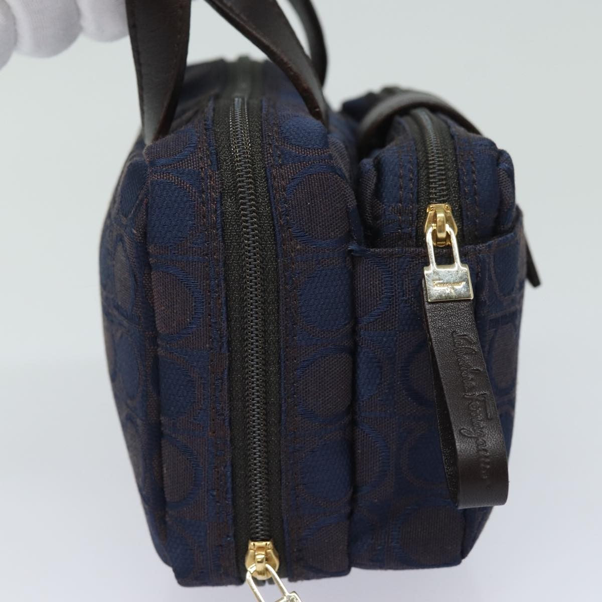 Salvatore Ferragamo Gancini mini handbag Canvas, NAVY, CANVAS, Handbag