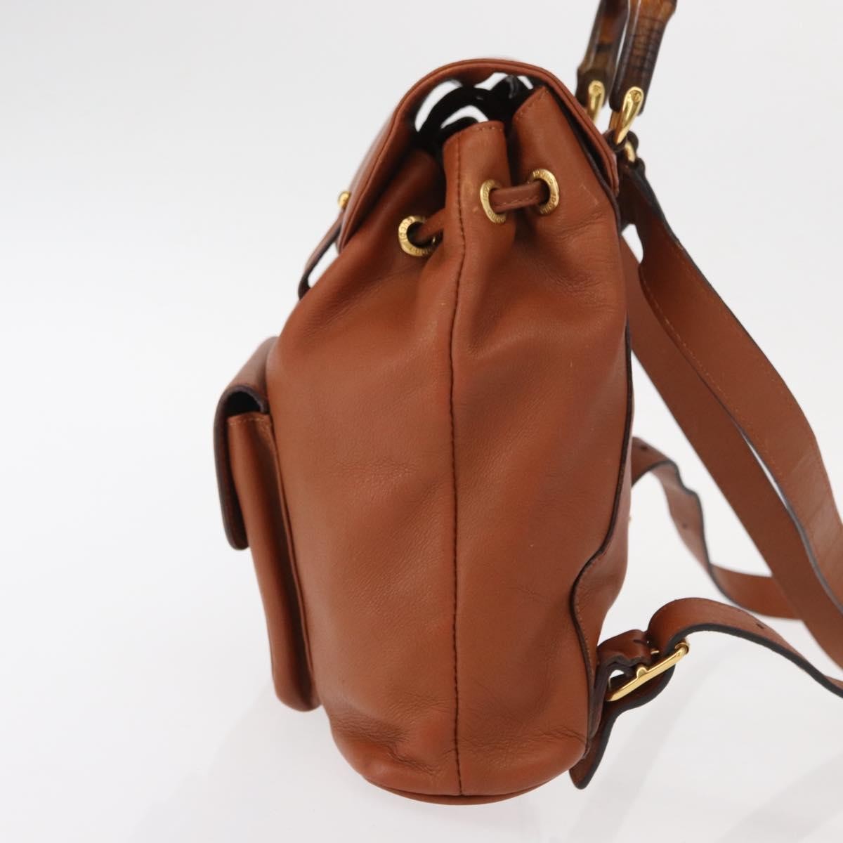 Gucci Vintage Bamboo Backpack Leather, BROWN, LEATHER, Backpack