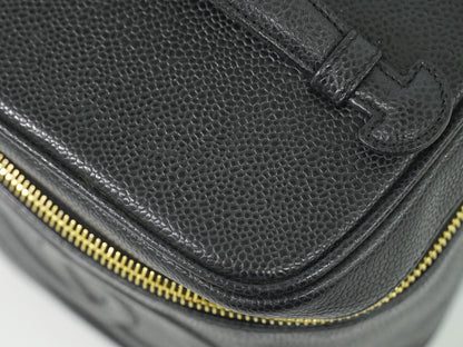 Chanel Vintage Timeless Cosmetic Case Caviar, BLACK, LEATHER, Toiletry Case