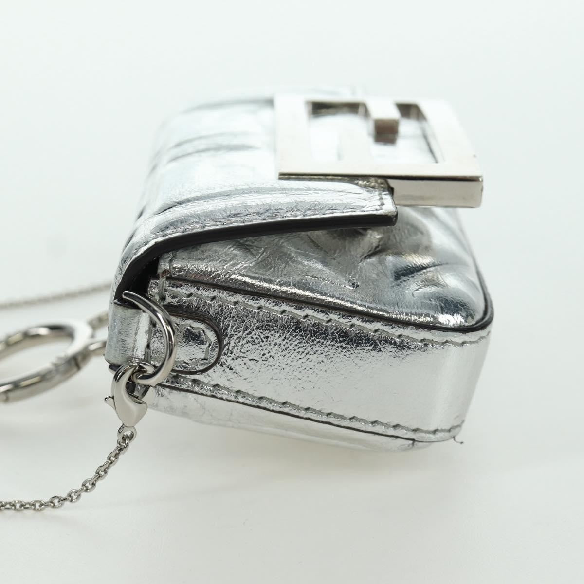 Fendi Chain Baguette Charm Bag Zucca Embossed Leather, Silver, Canvas, Clutch