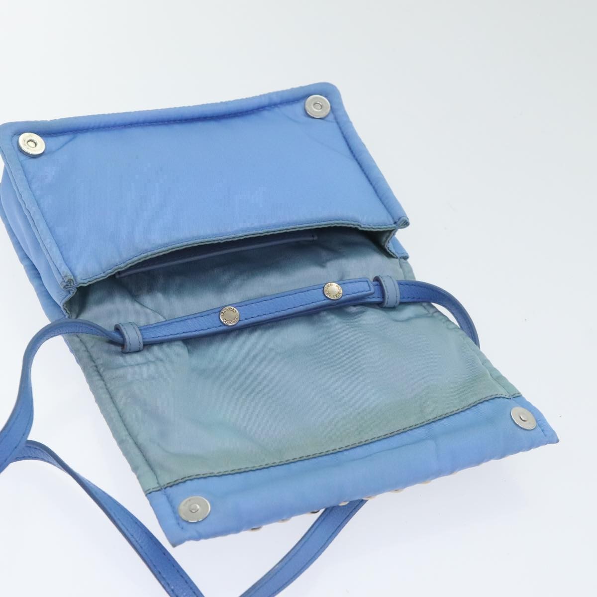 Prada Etiquette Flap Bag Studded Tessuto, BLUE, NYLON, Handbag