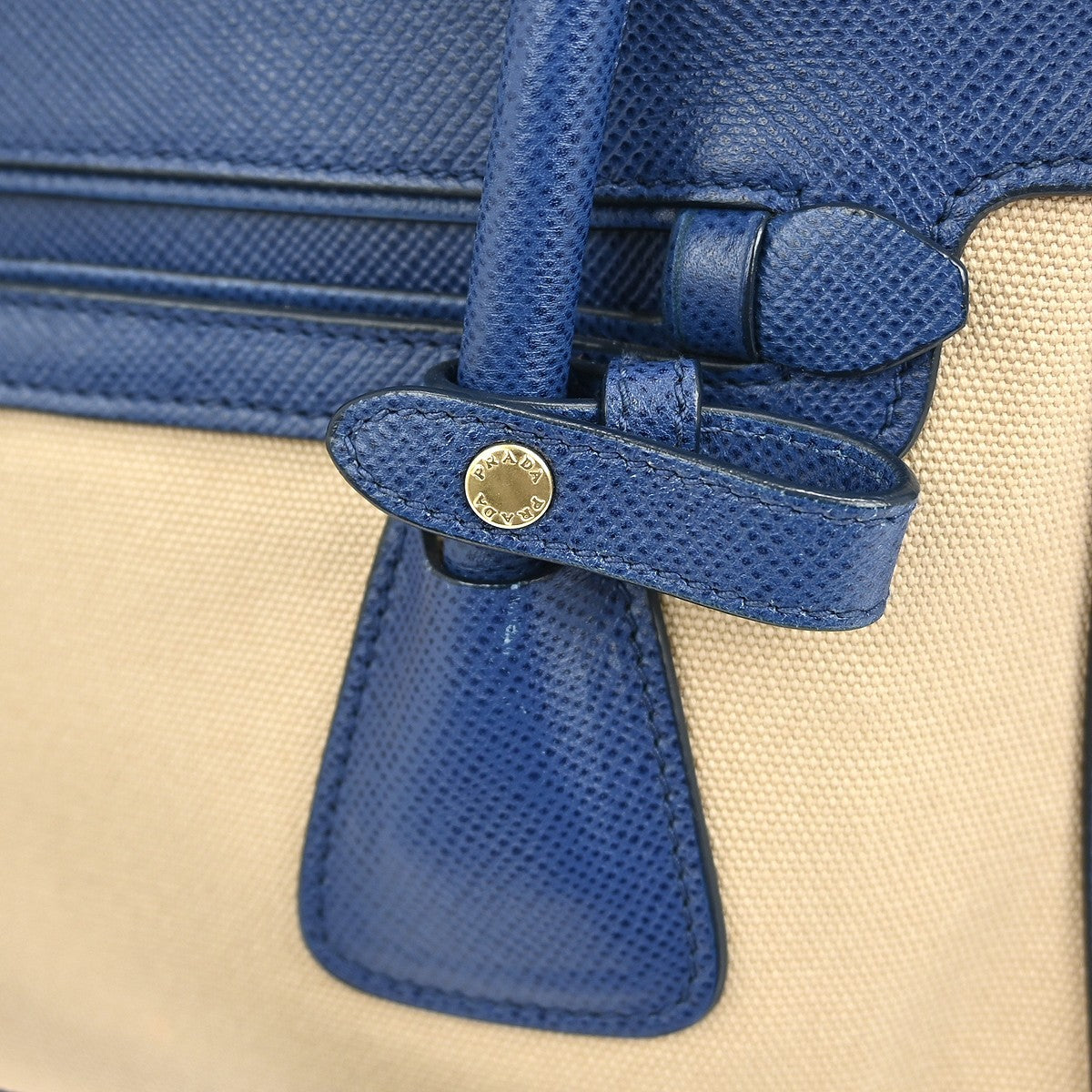 Prada Cuir Frame Convertible Tote City Calf with Saffiano, BLUE, LEATHER, Tote bag