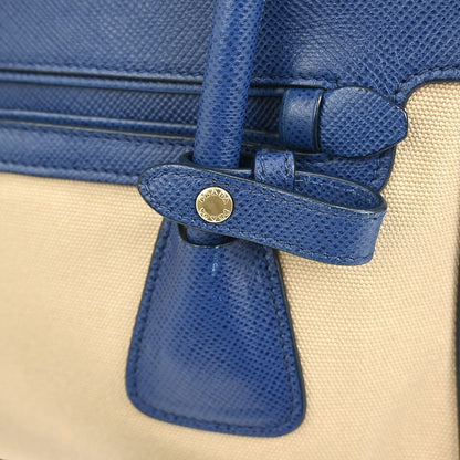 Prada Cuir Frame Convertible Tote City Calf with Saffiano, BLUE, LEATHER, Tote bag