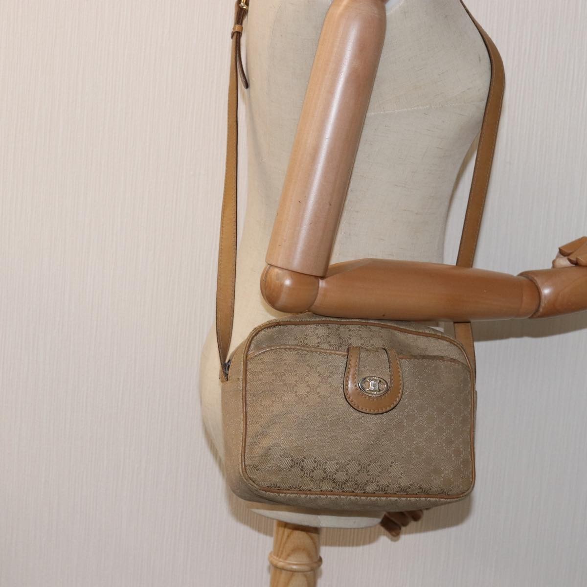 Celine Macadam Shoulder Bag Canvas, BEIGE, CANVAS, Shoulder bag
