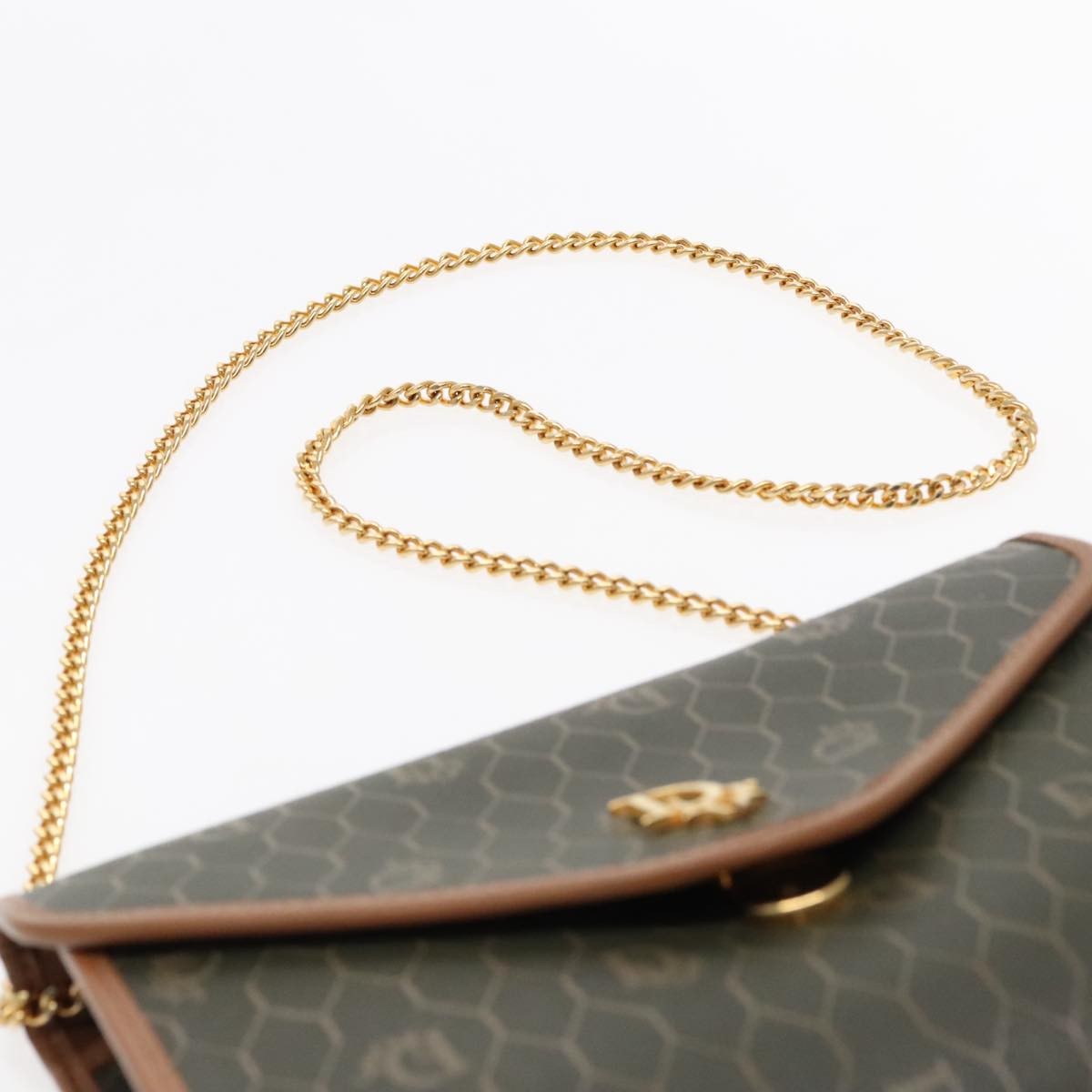 Christian Dior Vintage Honeycomb chain Canvas, KHAKI, CANVAS, Shoulder bag