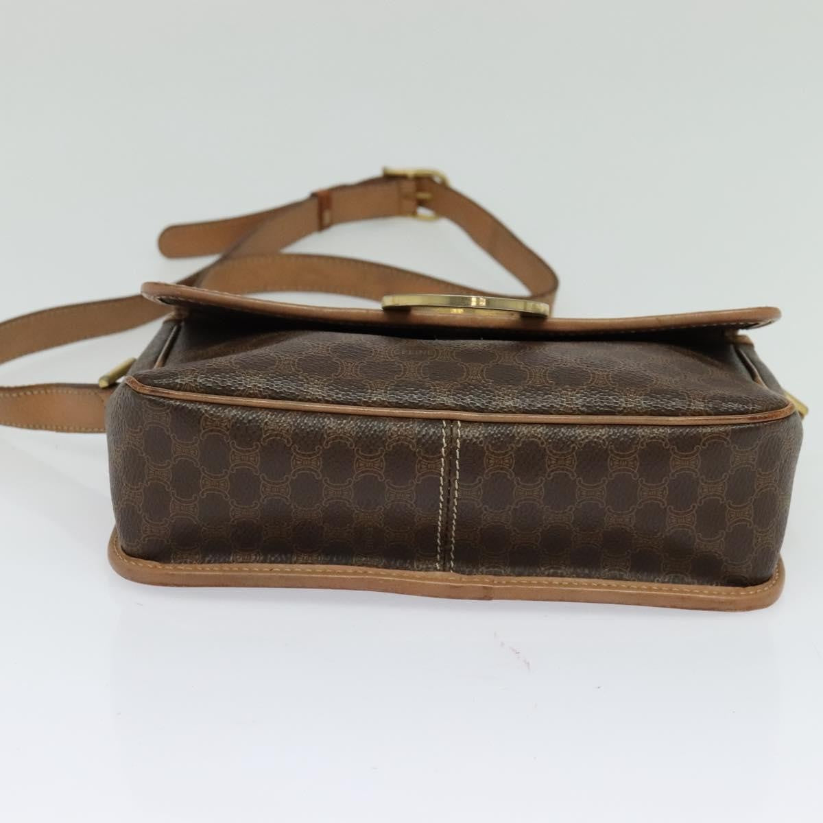 Celine Vintage Macadam Circle Logo Shoulder Bag Canvas and Leather, Brown, Canvas, Shoulder Bag
