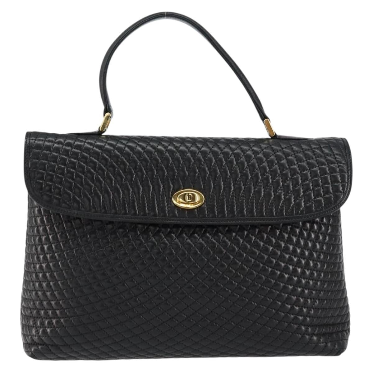 Bally Vintage Handbag Quilted Leather, BLACK, LEATHER, Handbag