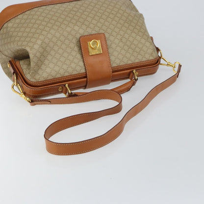 Celine Vintage Macadam Handbag Canvas and Leather, BEIGE, CANVAS, Handbag