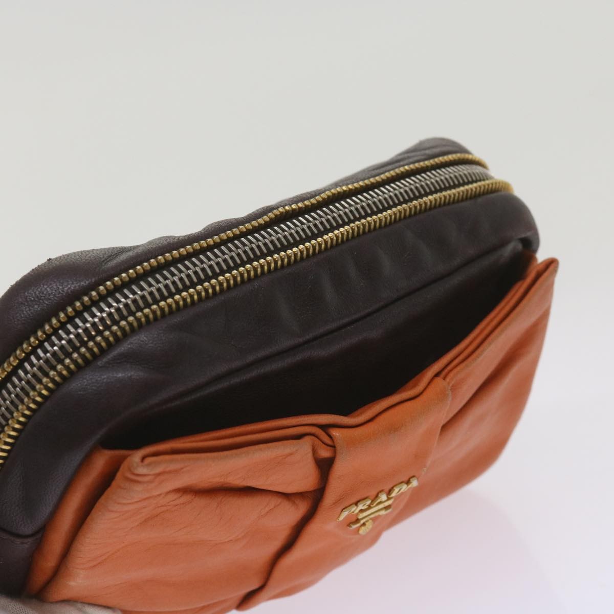 Prada Bow Camera shoulder Bag Leather, ORANGE, LEATHER, Shoulder bag