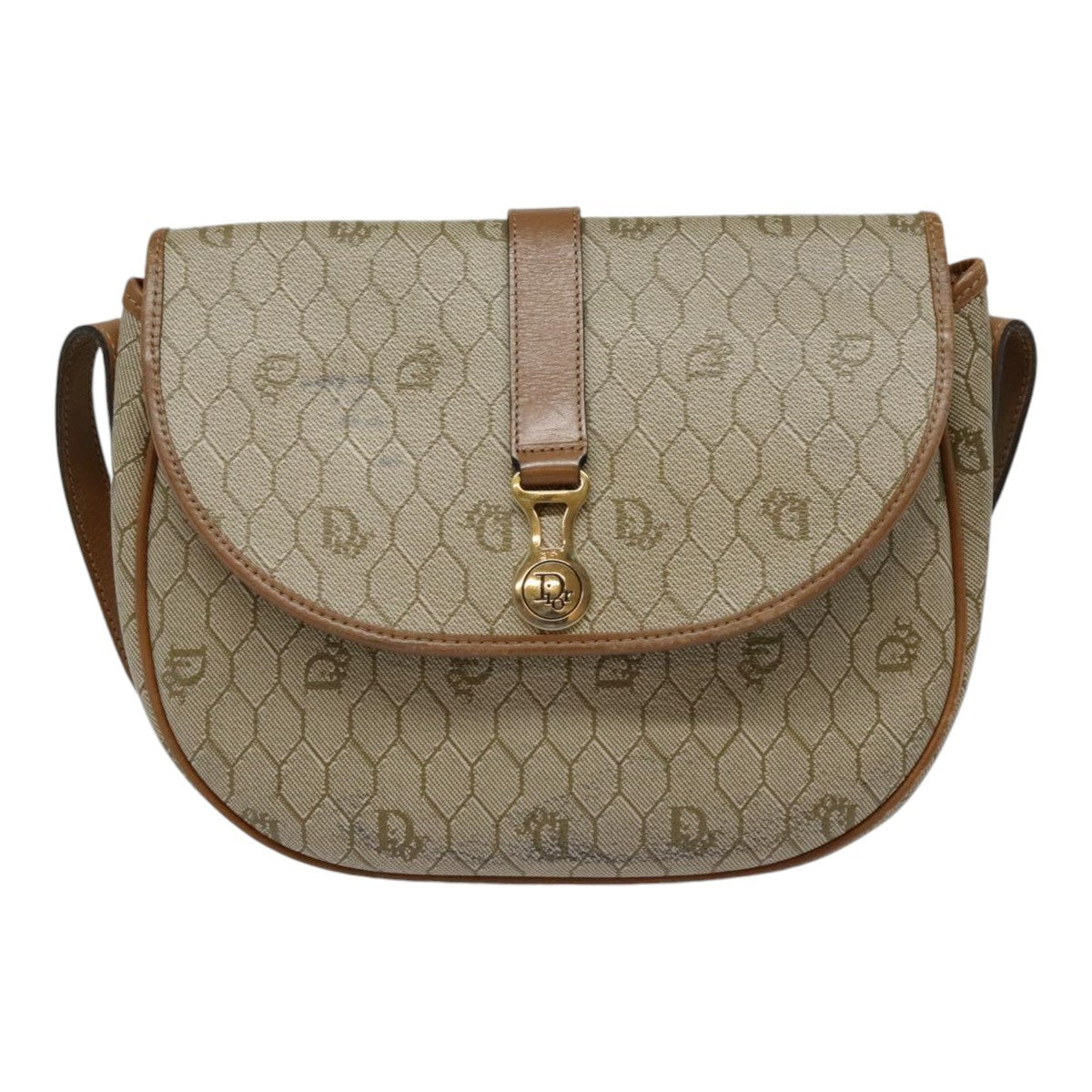 Christian Dior Vintage Honeycomb Flap Crossbody Bag Coated Canvas, BEIGE, CANVAS, Crossbody bag