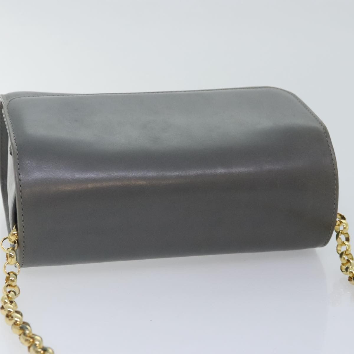Salvatore Ferragamo Vintage Flap Chain Shoulder Bag Leather, GRAY, LEATHER, Shoulder bag