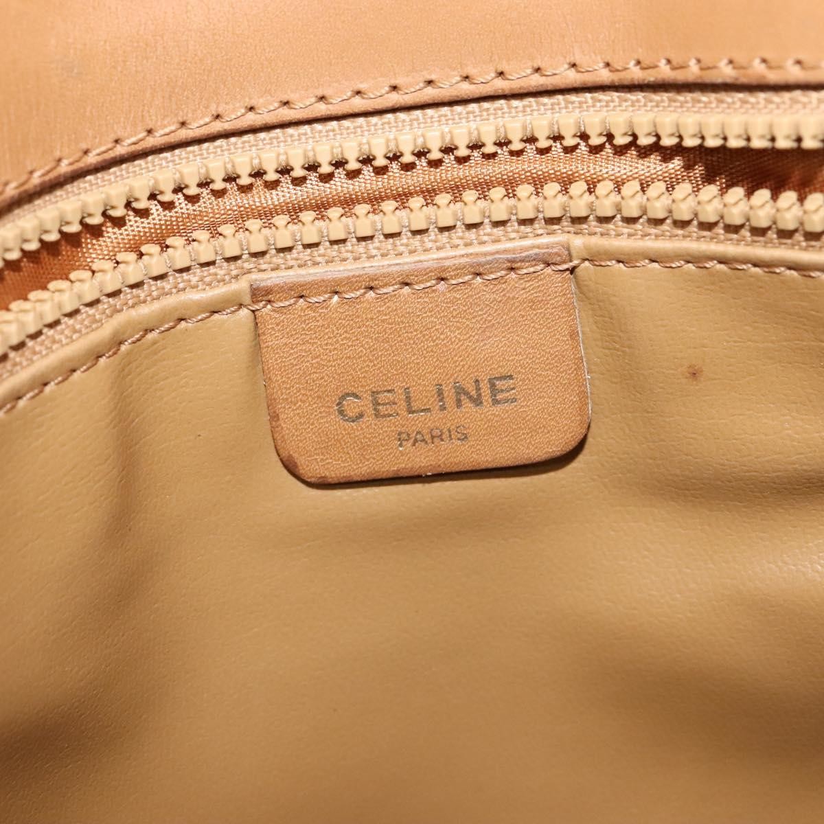 Celine Vintage Macadam Shoulder Bag Canvas and Leather, Beige, Canvas, Handbag