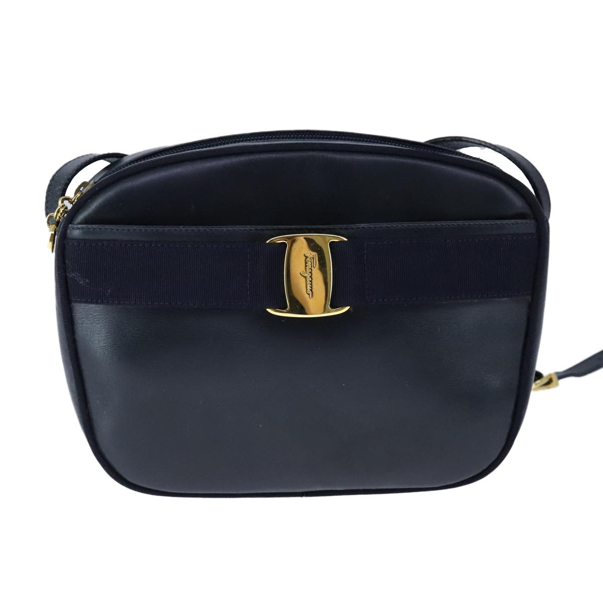 Salvatore Ferragamo Vala Shoulder Bag Leather, NAVY, LEATHER, Shoulder bag