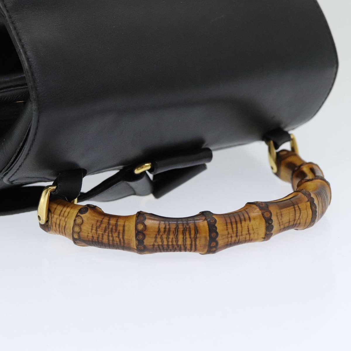 Gucci Vintage Bamboo Backpack Leather, Black, Leather, Backpack