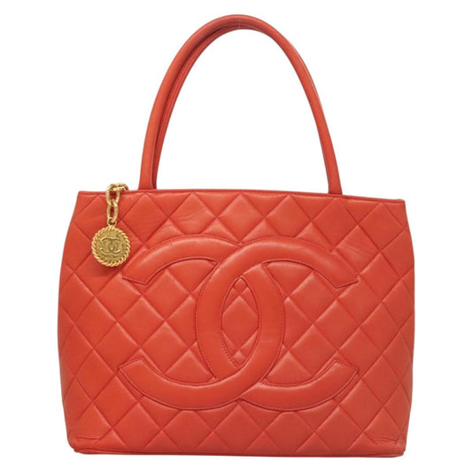 Chanel Medallion Tote Quilted Lambskin, ORANGE, LEATHER, Tote bag