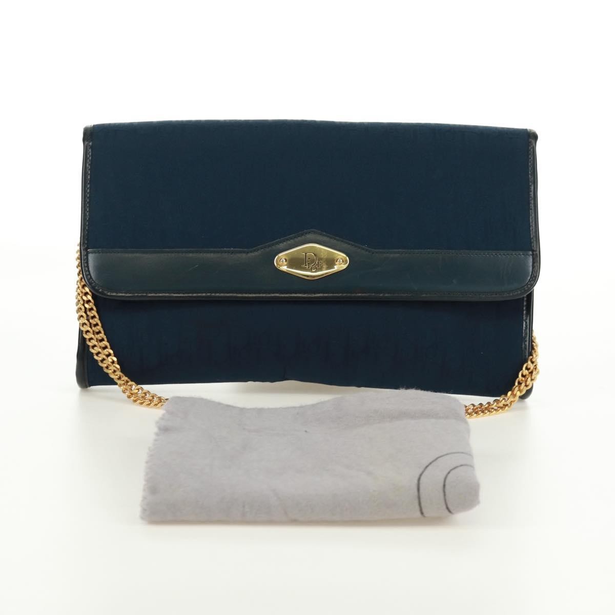 Christian Dior Vintage Chain Flap Shoulder Bag Diorissimo Canvas, Navy, Canvas, Shoulder Bag