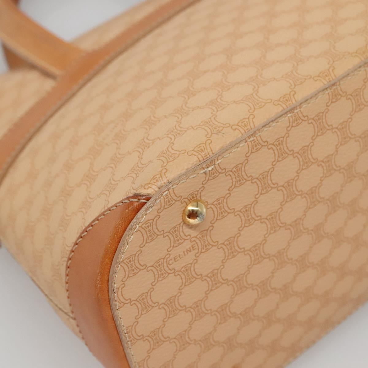 Celine Vintage Macadam Handbag Canvas and Leather, BEIGE, CANVAS, Handbag