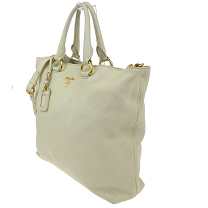Prada Convertible Shopper Tote Vitello Daino, WHITE, LEATHER, Tote bag