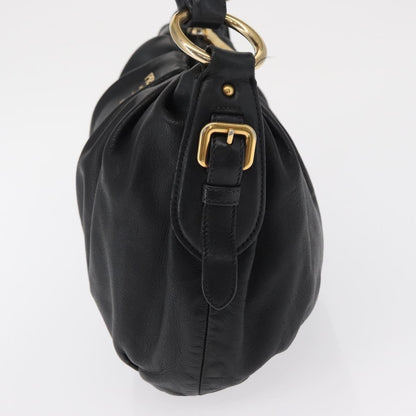 Prada Lux Chain Strap Hobo Soft Calf, BLACK, LEATHER, Shoulder bag
