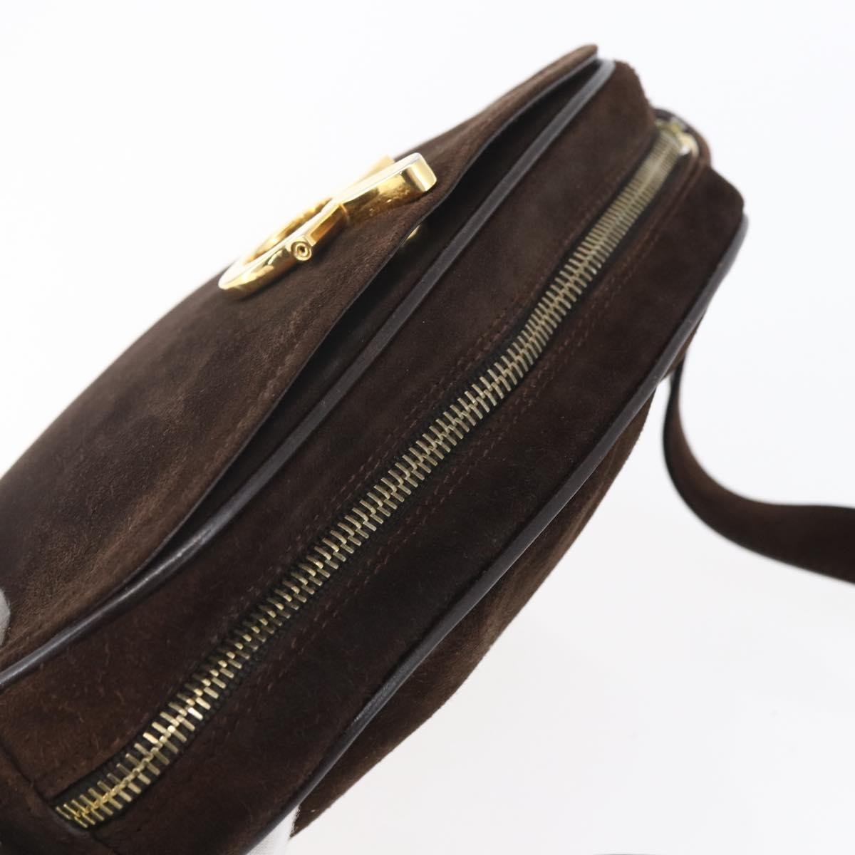 Salvatore Ferragamo Gancini Shoulder Bag Suede, BROWN, SUEDE, Shoulder bag