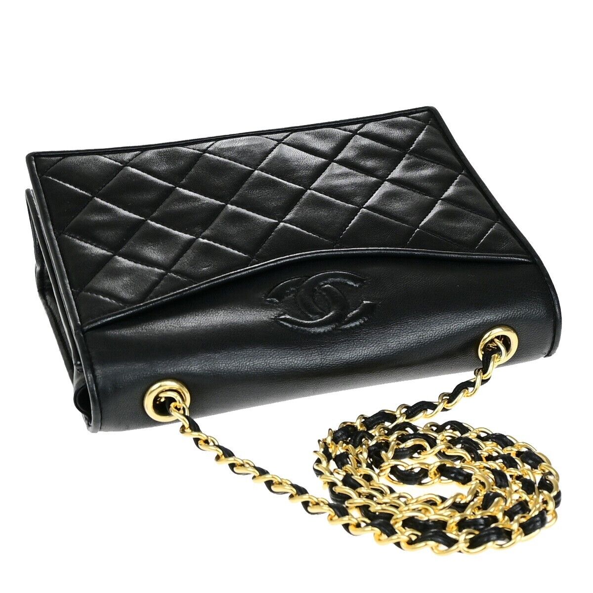 Chanel Vintage CC Chain Full Flap Bag Quilted Leather, BLACK, LEATHER, Shoulder bag