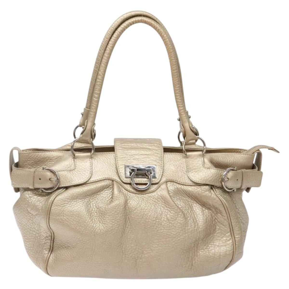 Salvatore Ferragamo Marisa Satchel Leather, GOLD, LEATHER, Handbag