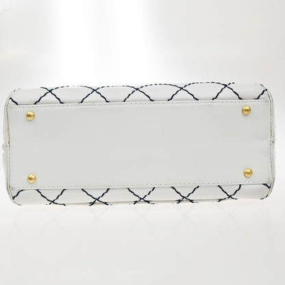 Chanel Surpique Zip Around Satchel Quilted Leather, WHITE, LEATHER, Handbag