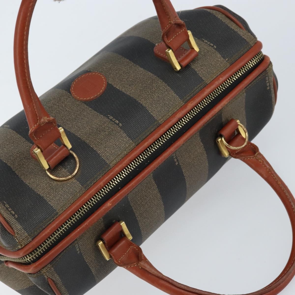 Fendi Vintage Pequin Convertible Boston Bag Coated Canvas, BROWN, CANVAS, Handbag