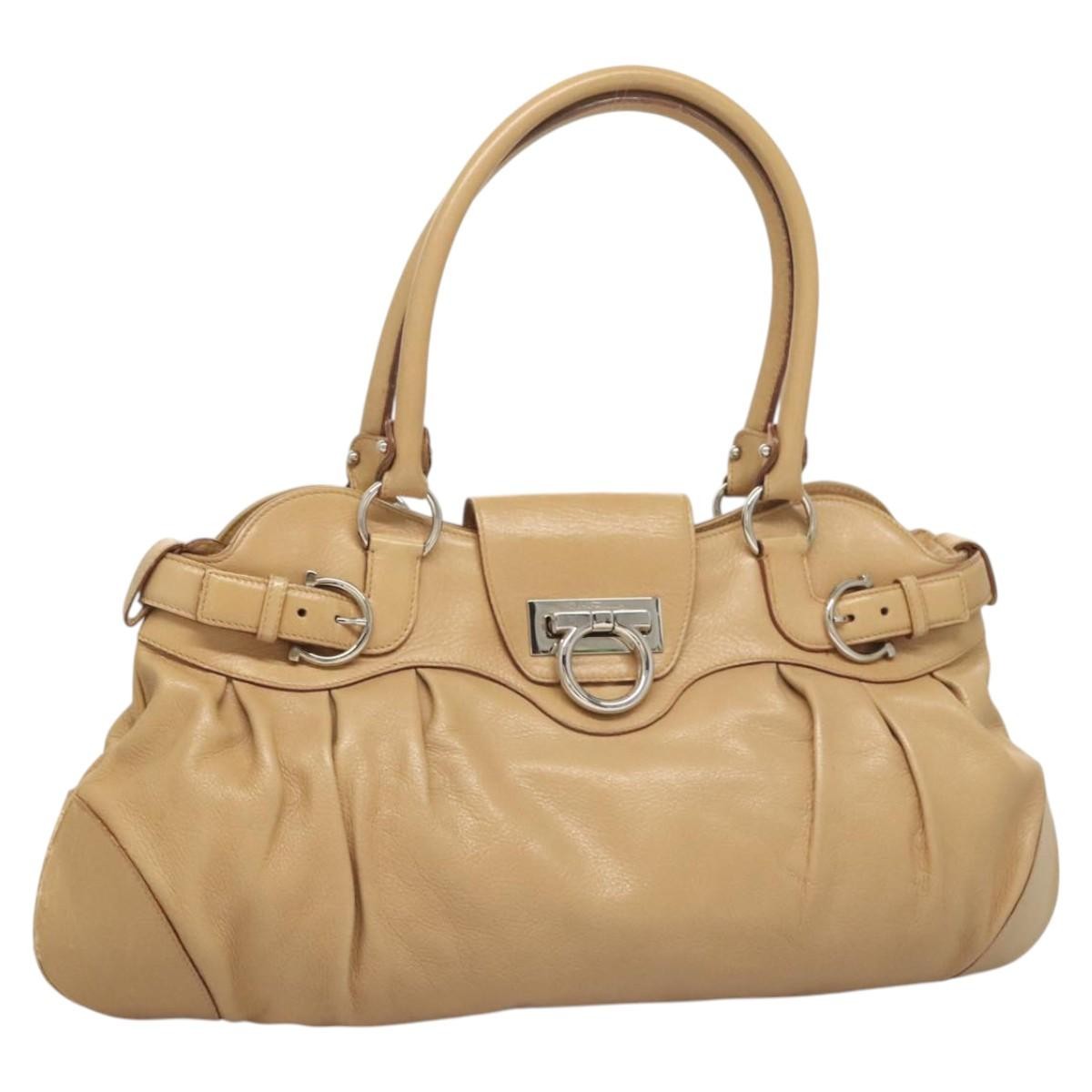 Salvatore Ferragamo Marisa Satchel Leather, BEIGE, LEATHER, Handbag