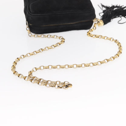 Chanel Vintage Front Pocket Camera Bag Quilted Suede, BLACK, SUEDE, Shoulder bag