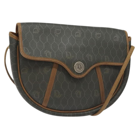 Christian Dior Vintage Honeycomb Flap Crossbody Bag Coated Canvas, GRAY, CANVAS, Crossbody bag
