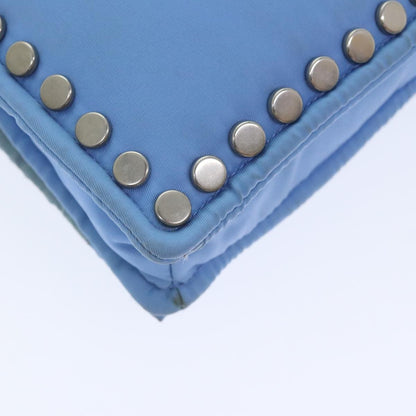 Prada Etiquette Flap Bag Studded Tessuto, BLUE, NYLON, Handbag