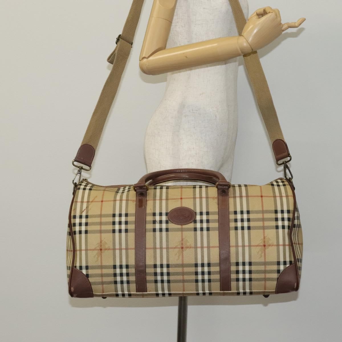 Burberry Convertible Weekend Duffle Bag Haymarket Coated Canvas, BEIGE, CANVAS, Travel bag