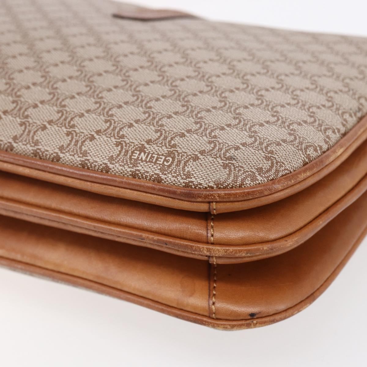 Celine Vintage Macadam Shoulder Bag Canvas and Leather, BEIGE, CANVAS, Shoulder bag