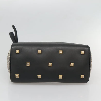 Salvatore Ferragamo Studio Satchel Gancini Jacquard and Leather, BLACK, CANVAS, Handbag