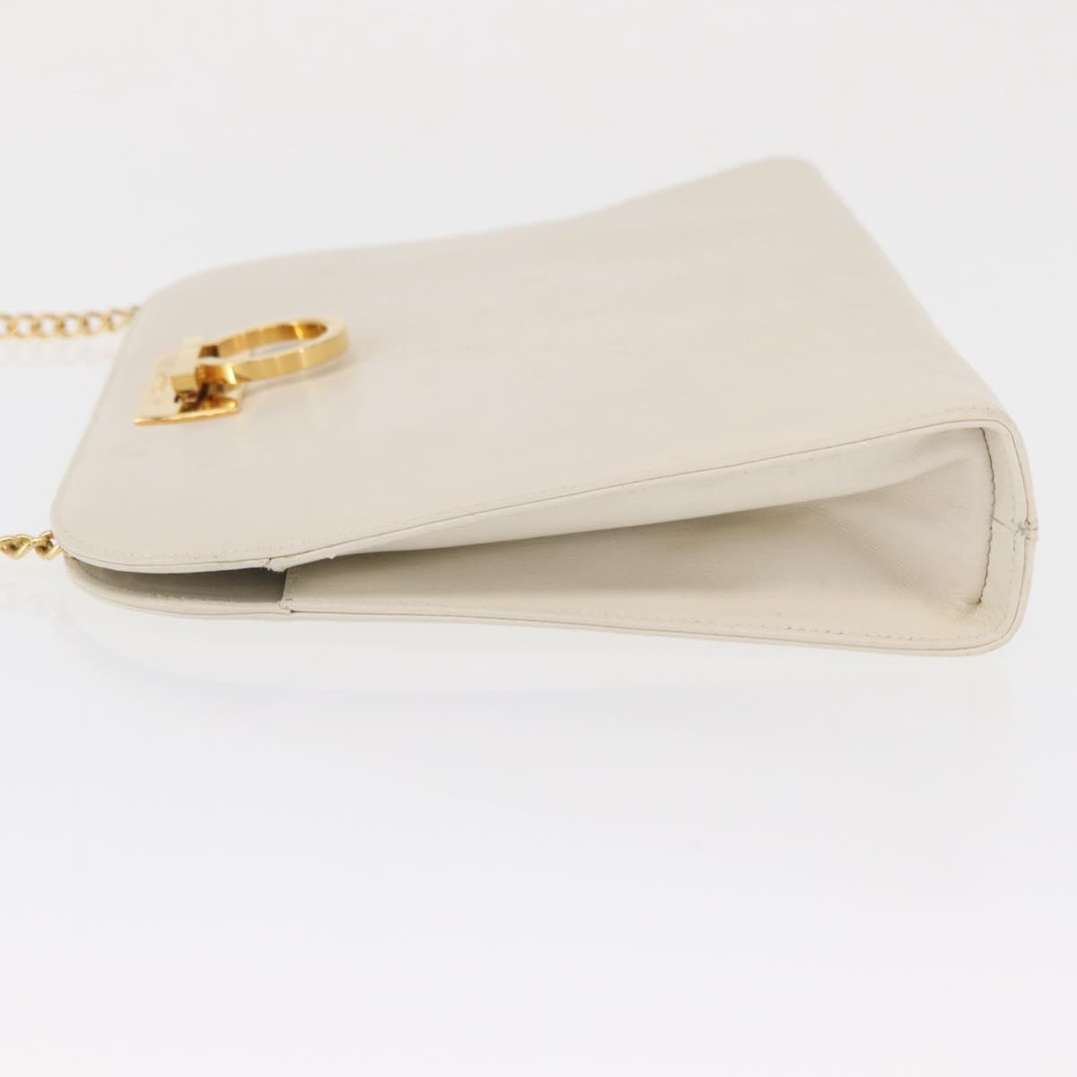 Salvatore Ferragamo Vintage Chain Shoulder Bag Leather, WHITE, LEATHER, Shoulder bag