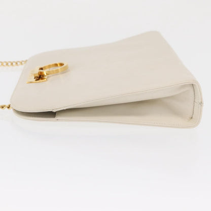 Salvatore Ferragamo Vintage Chain Shoulder Bag Leather, WHITE, LEATHER, Shoulder bag