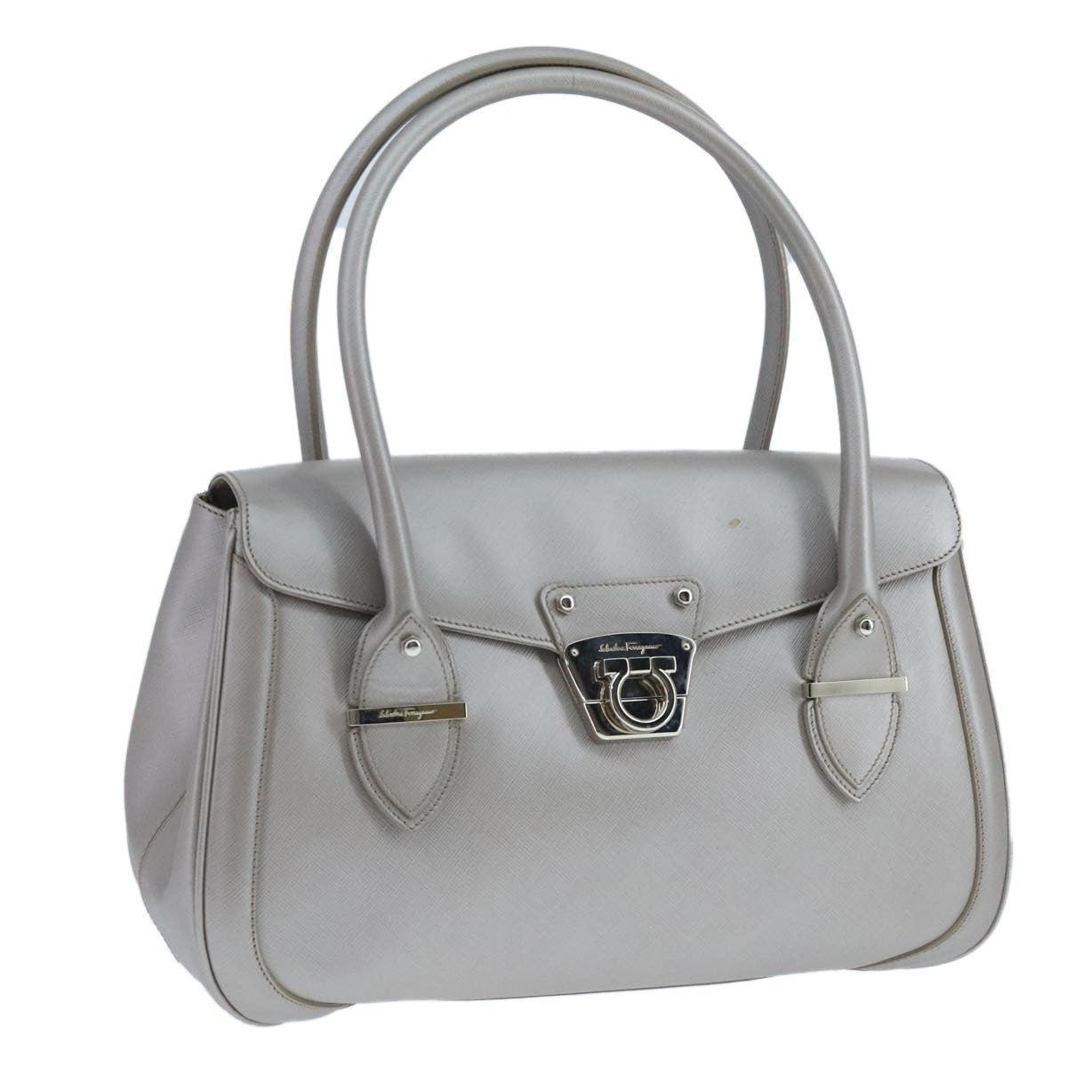 Salvatore Ferragamo Flap Satchel Saffiano Leather, SILVER, LEATHER, Handbag
