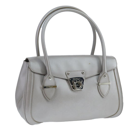 Salvatore Ferragamo Flap Satchel Saffiano Leather, SILVER, LEATHER, Handbag