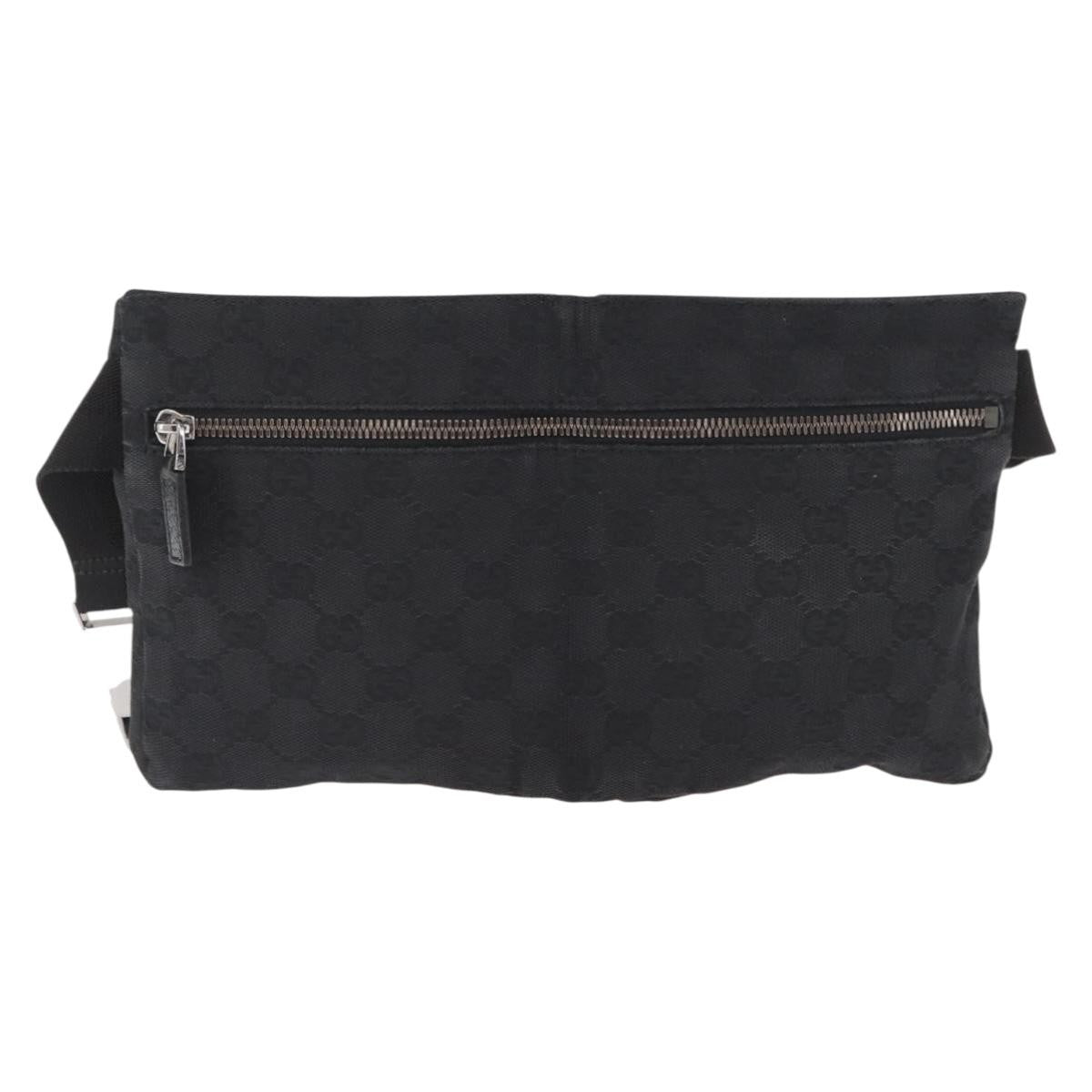 Gucci Vintage Double Belt Bag GG Canvas with Leather, BLACK, CANVAS, Clutche & pouche