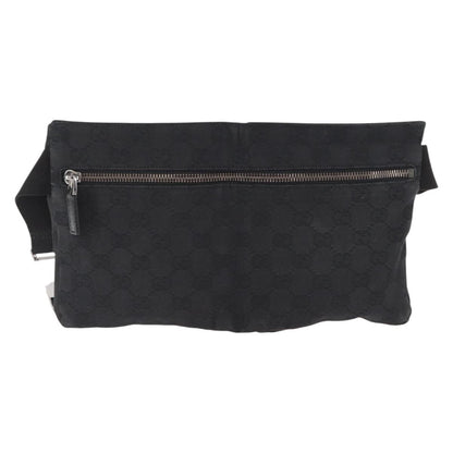 Gucci Vintage Double Belt Bag GG Canvas with Leather, BLACK, CANVAS, Clutche & pouche